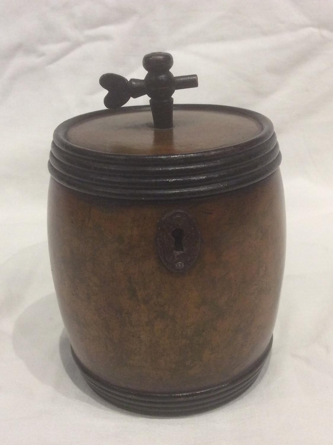 Rare early tea caddy in the form of a barrel