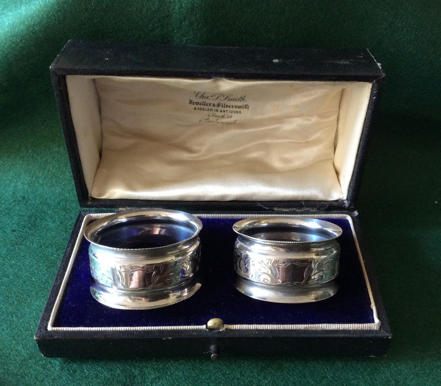 Pair of silver napkin rings by A.H Arthur Har
