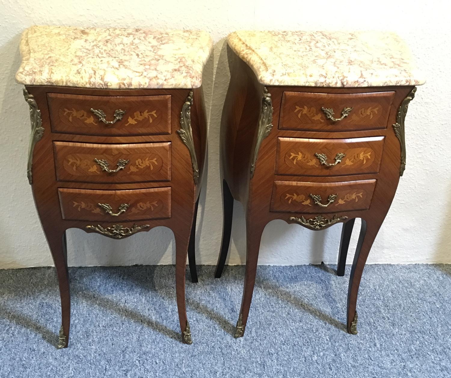 Pair of French Marquetry Bedside Tables/Cabin